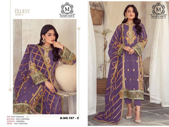 167 Maryams Soft Organza With Embroidery Pakistani Suits Wholesale Shop In Surat
